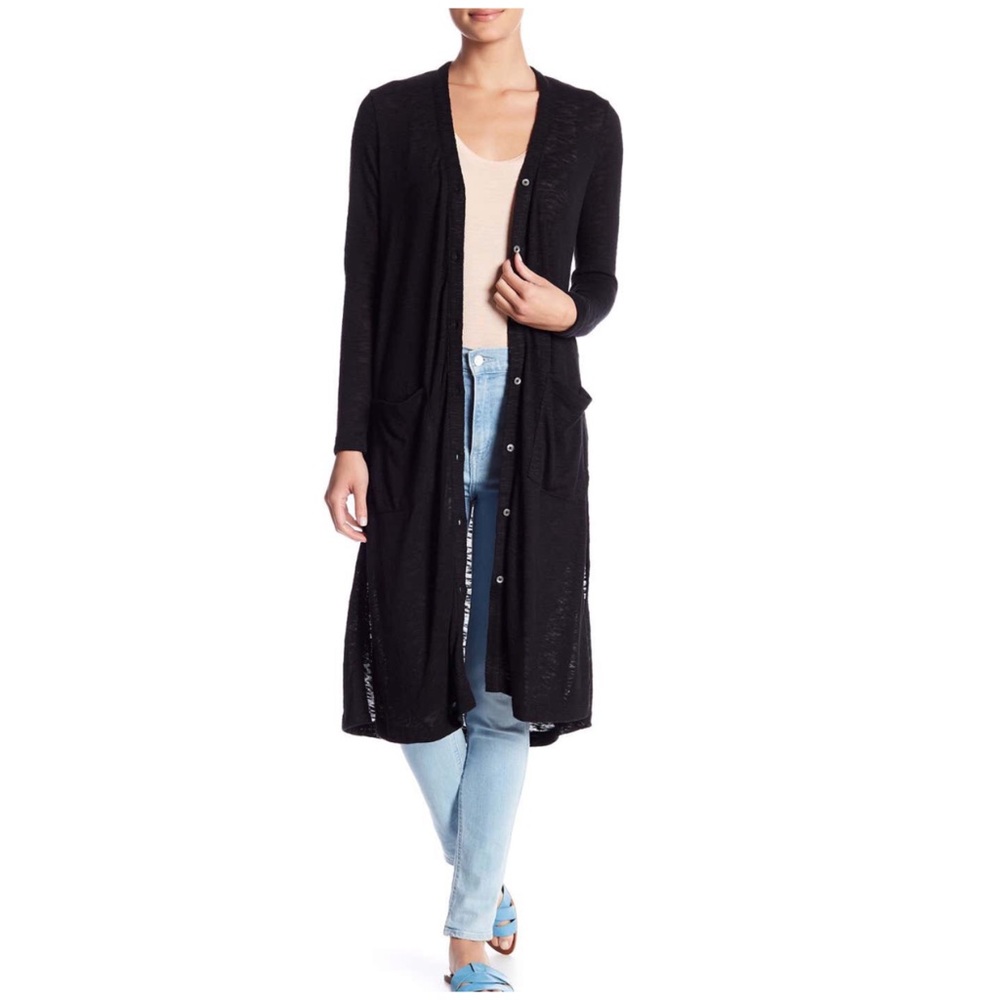 Splendid Long Line Knit Cardigan Black